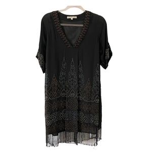 Burning Torch Black Beaded Fringed Formal Dress